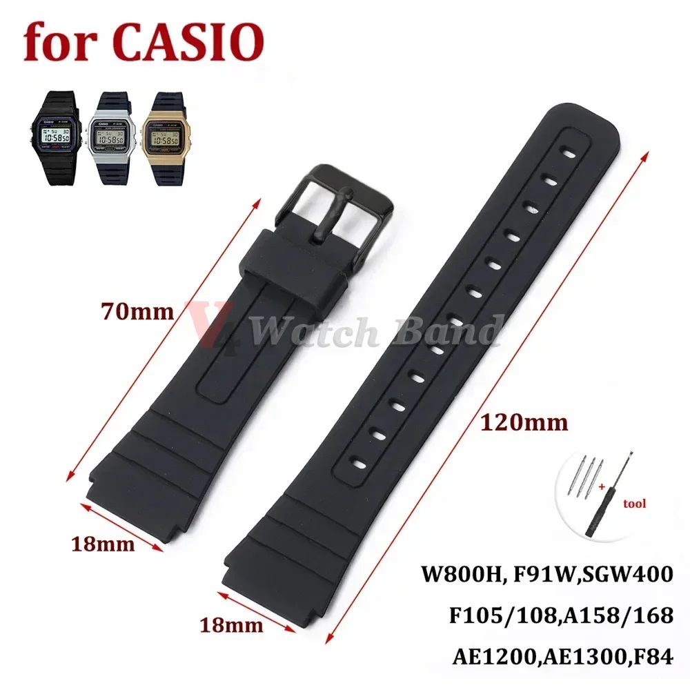 18mm for Casio W800H Strap F-91W F105/108 A158/168 AE1200 AE1300 Universal Silicone Watch Band Women Men Sport Rubber Wristbelt