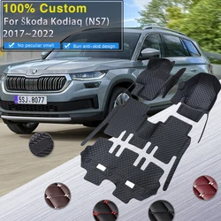 Car Mats For Skoda Kodiaq NS7 2017~2022 2018 2019 Auto Carpets Leather Floor Mat Rugs Pad Interior Parts Car Accessories 7 Seat