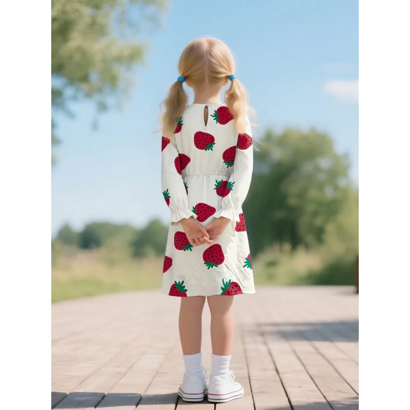 Lente en herfst 2025, liefdesprint voor meisjes, modieuze jurk met lange mouwen