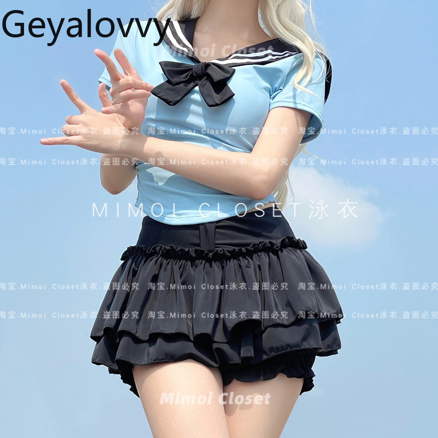 Sweet Tutu Skirt Navy Style Short-sleeved Top Skirt Bikini Set 2025 New Summer Seaside Vacation Saudi Split Swimsuit for Girls #4