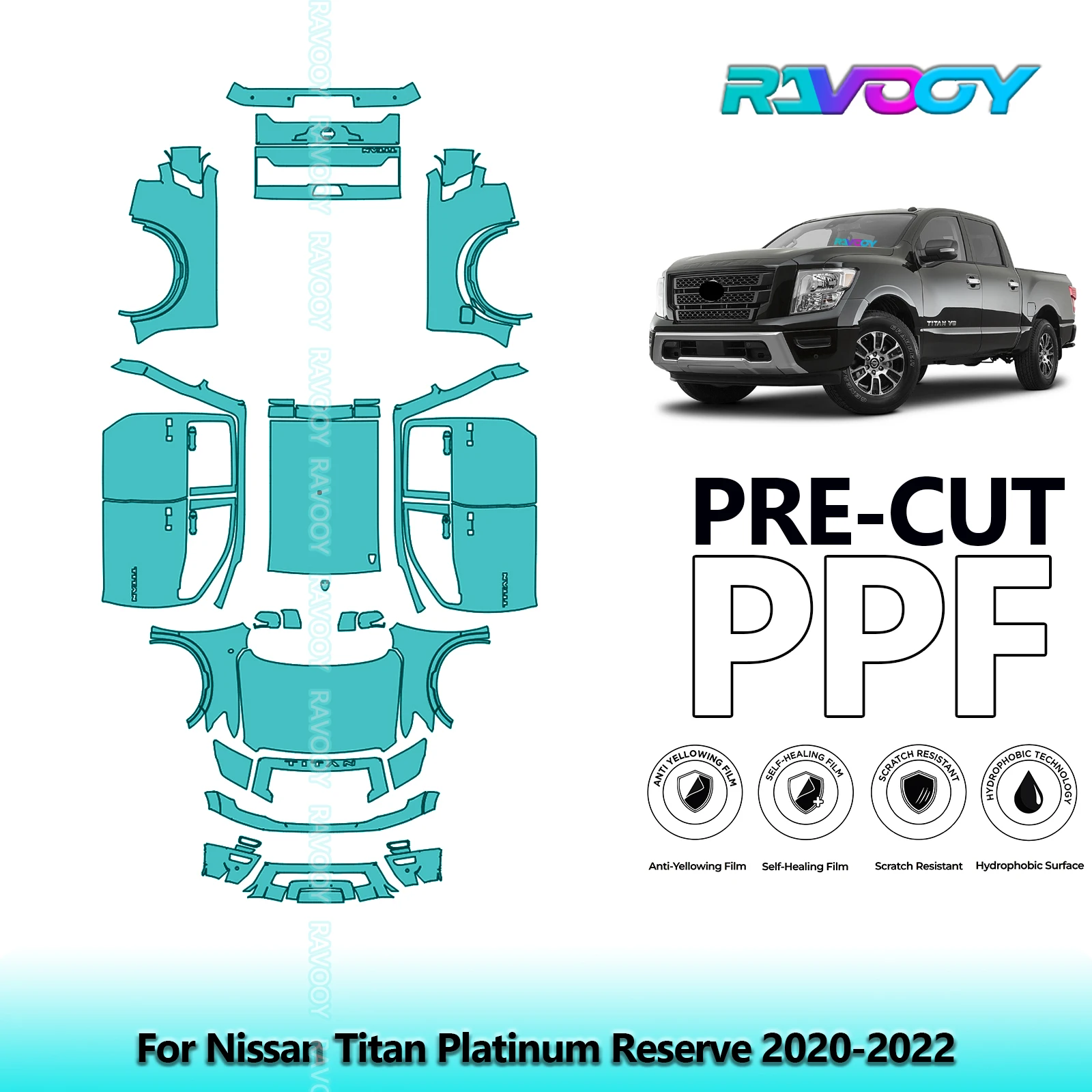 

8.5Mil Precut PPF Paint Protection Film Full Vehicle Clear Bra For Nissan Titan Platinum Reserve 2020-2022