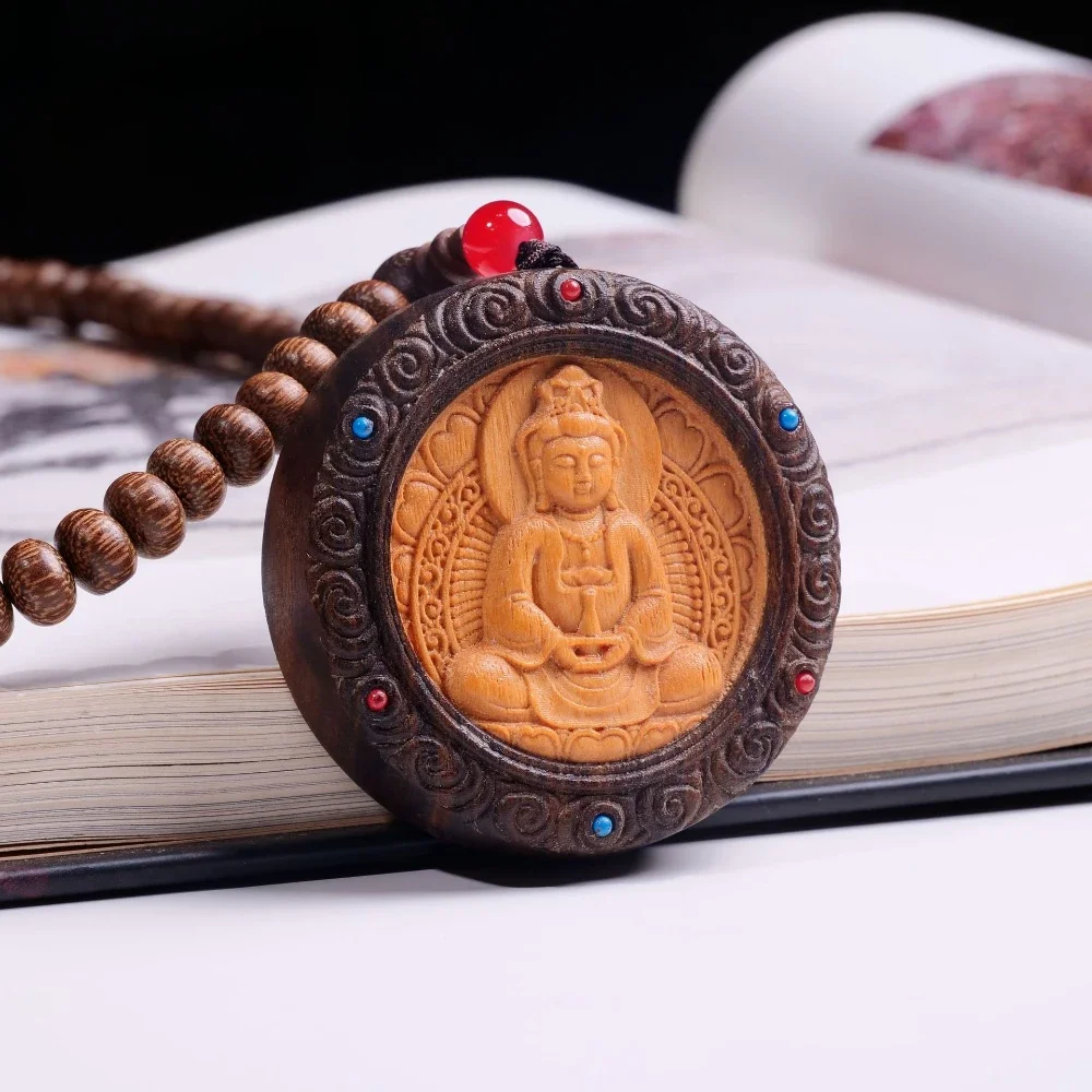 

Wood Carving Inlaid Thousand-handed Guanyin Pendant Necklace, Wooden Buddha Beads, Men's and Women's Jewelry, Accessories