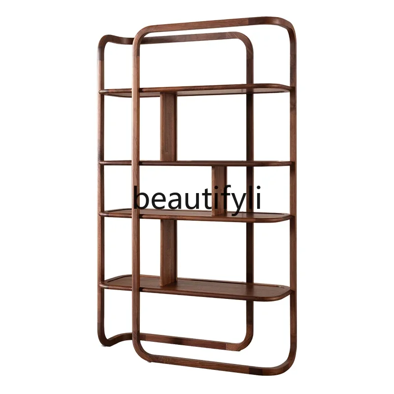 

Solid wood simple bookshelf modern black walnut study living room display light luxury bookcase storage multi-functional shelf