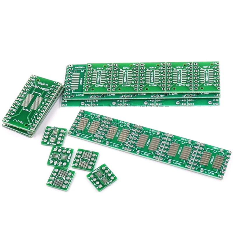 30 SZT. ZESTAW PŁYTKI PCB SOP8 SOP14 SOP16 SOP20 SOP24 SOP28 0.65/1.27mm SMD Adapter Konwerter DIP SOP 8 14 16 20 24 28