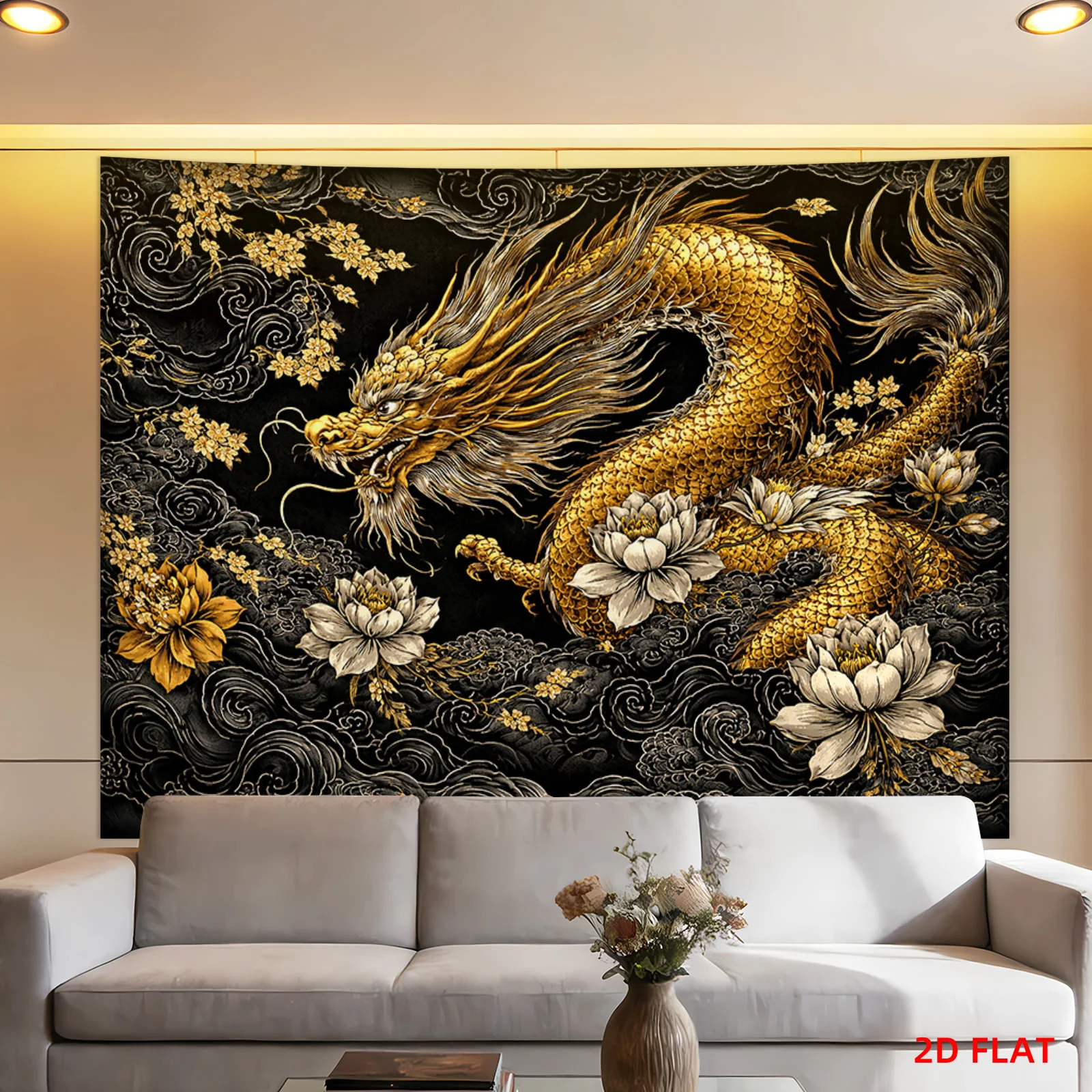 Majestic Chinese Dragon Tapestry Wall Hanging Oriental Art Decor Luxury Mythical Creature Print for Living Room Home Decoration