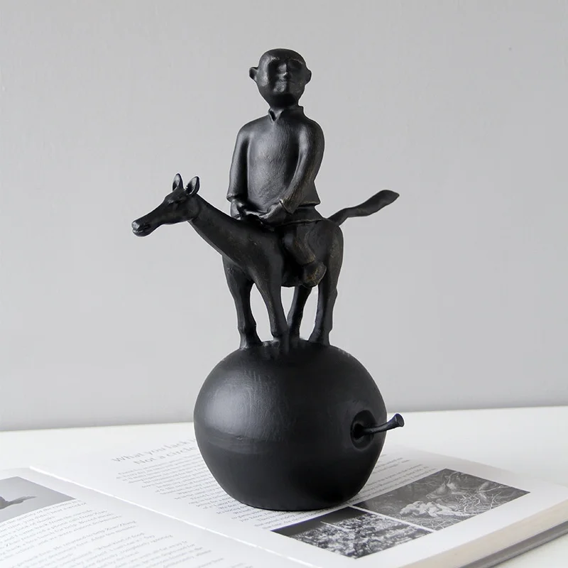 Metal Figure Sculpture Rider Abstract Copper Horse Apple Chinese Retro Style Metal Figurine Home Decoration Accessories
