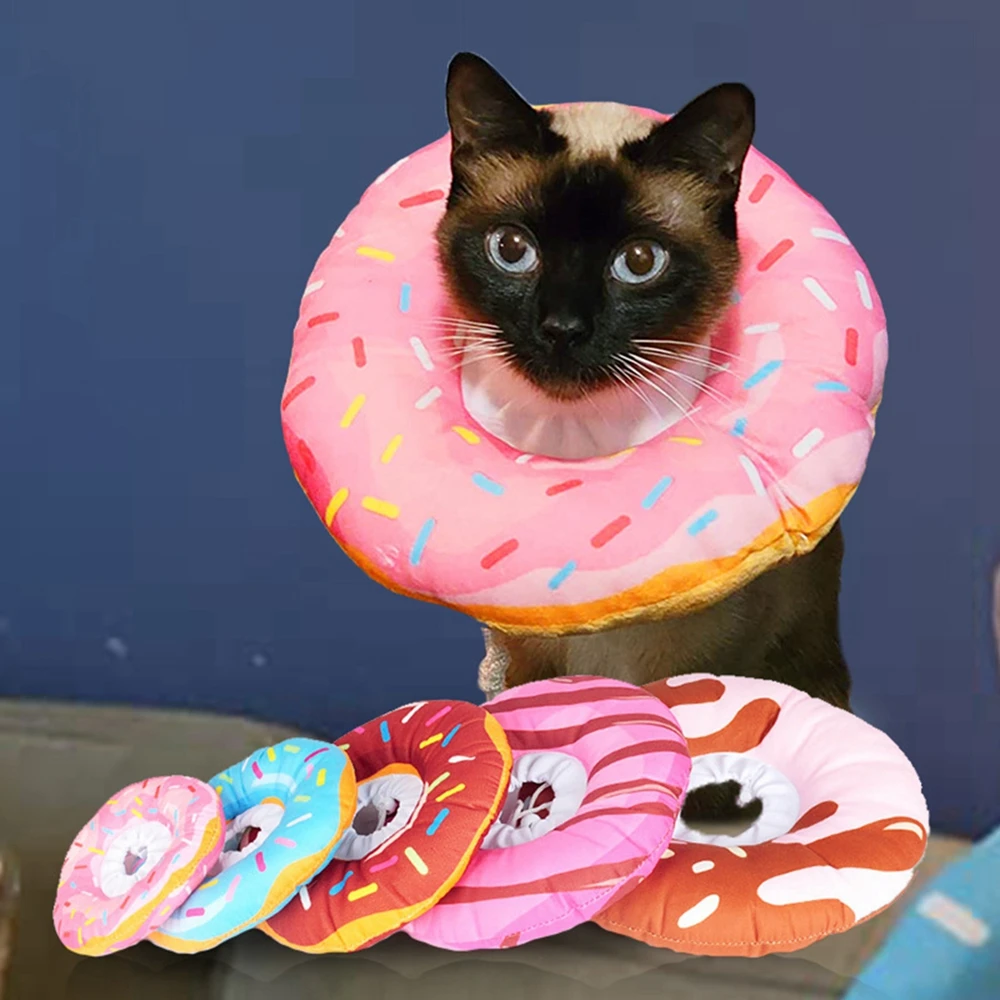 Adjustable Pet Donut Pet Cat Collar Recovery Cone Adjustable Cotton Blends Neck Recover Cat Dog Printed Pet Protection Collar