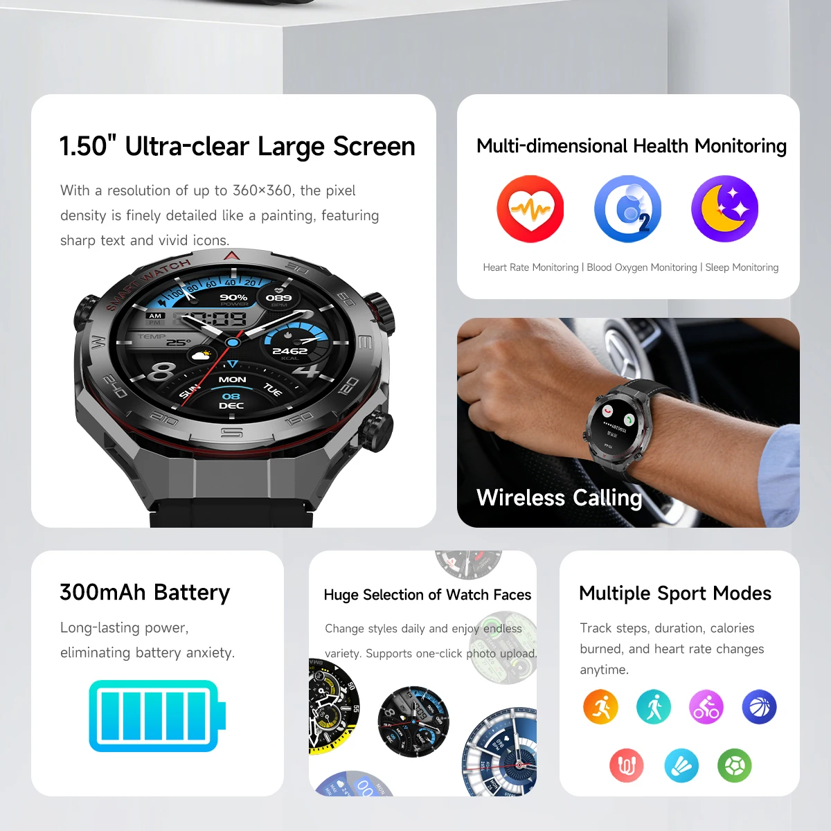 2026New Health Monitoring SmartWatch Men Multi Sport Mode Sleep LED Flashlight Air Pressure Needle Heart Rate Bluetooth Call Men