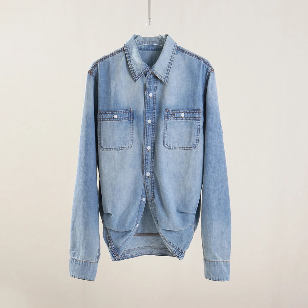 

Cotton Women's Y2K Jacket Asymmetrical Hem Retro Washed Commuter Single-Breasted Long-Sleeved Coat Top for Fall 2025