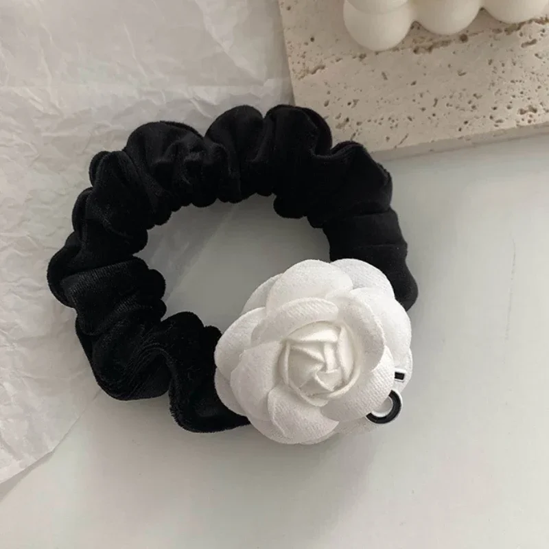 Korean Fashon Camellia Flower Houndstooth Lattice Back of Head Hairpin Big BB Bangs Clip Large Intestine Circle Hair Accessories