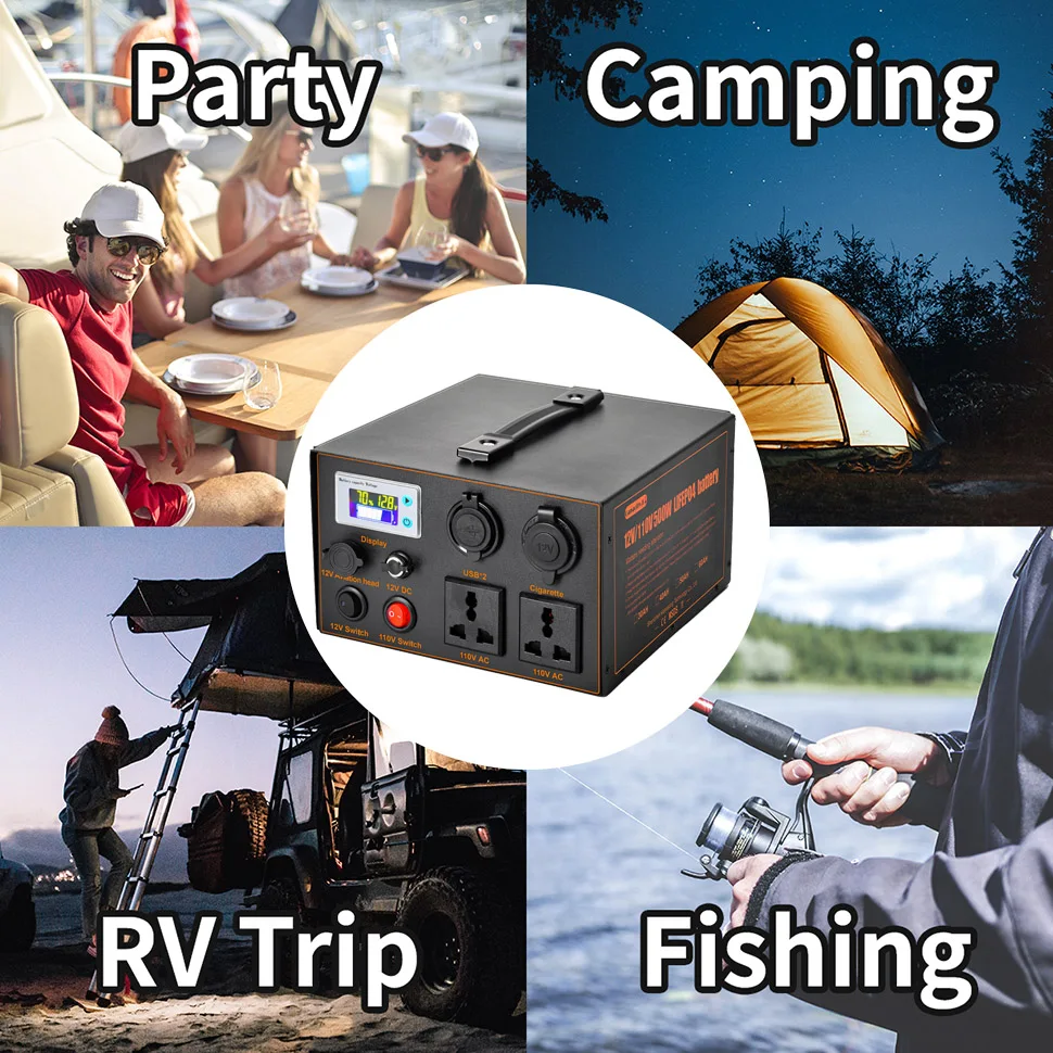 AC 110V Portable Power Station DC Inverter Backup Lithium Battery Solar Generator with Fast Charging for Travel Fishing Hunting
