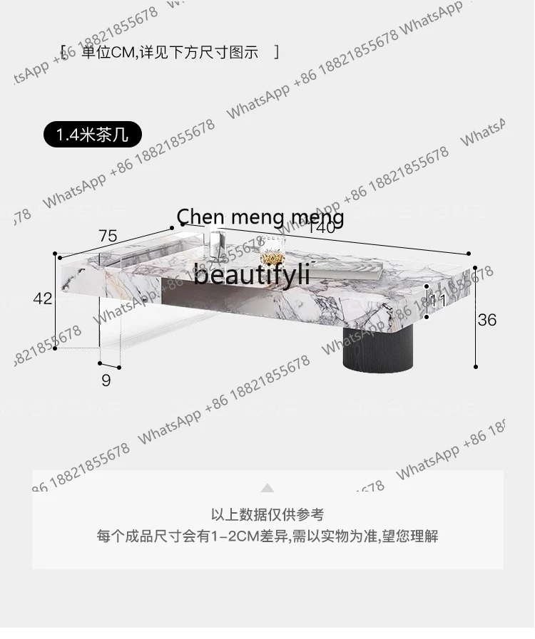 X  Minimalist natural marble coffee table small apartment smoked solid wood with storage living room tea table