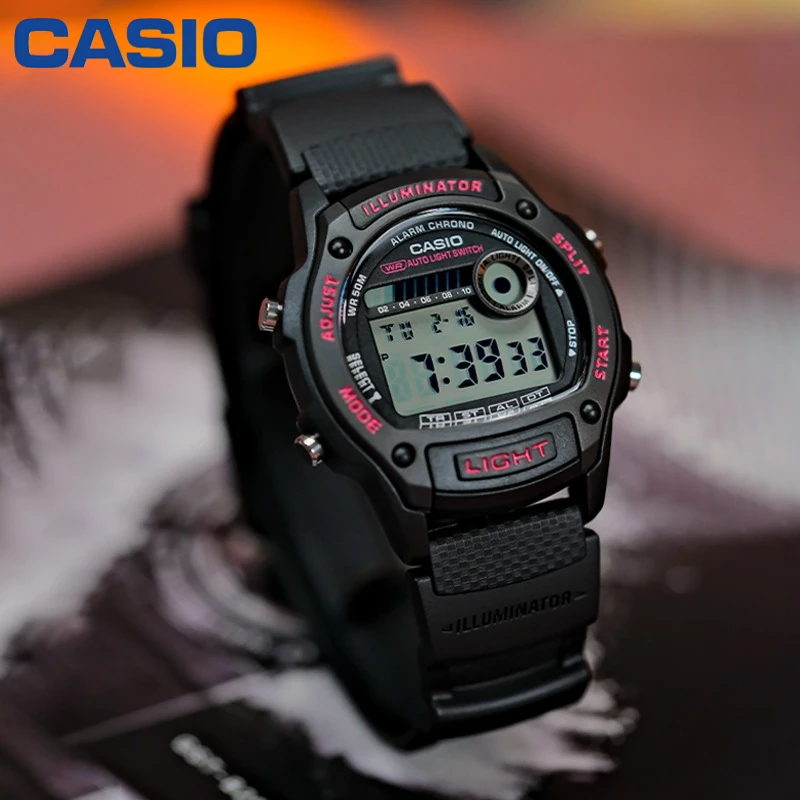 Casio W-220H Retro Casual Wrist Watch Bio-based Resin Strap Multi Function 50M Water Resistant Outdoor Sport Watch
