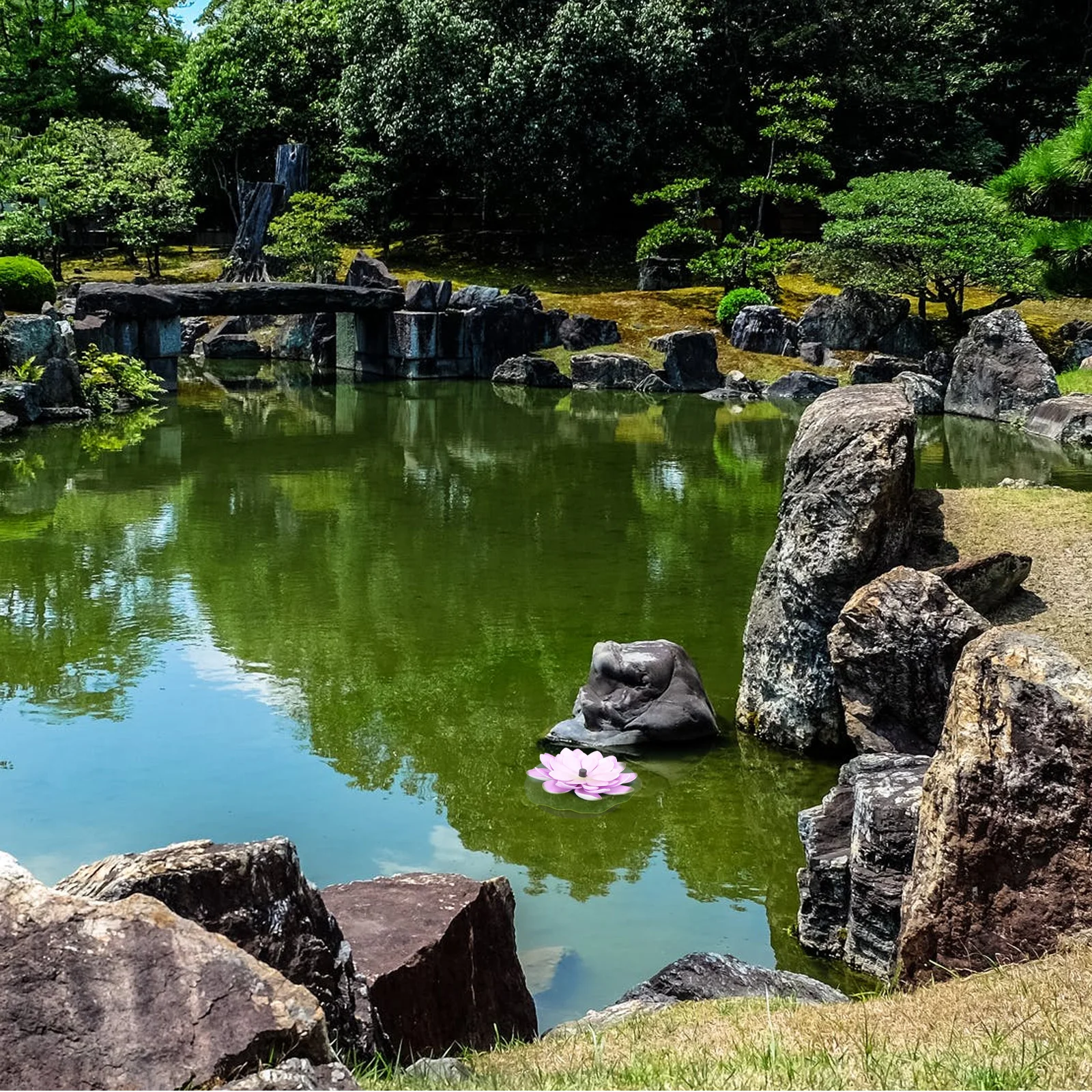1セット ソーラーウォーターリリー噴水 プレミアムABSフローティング池噴水 庭園 屋外プール 魚池 風景装飾 ソーラー