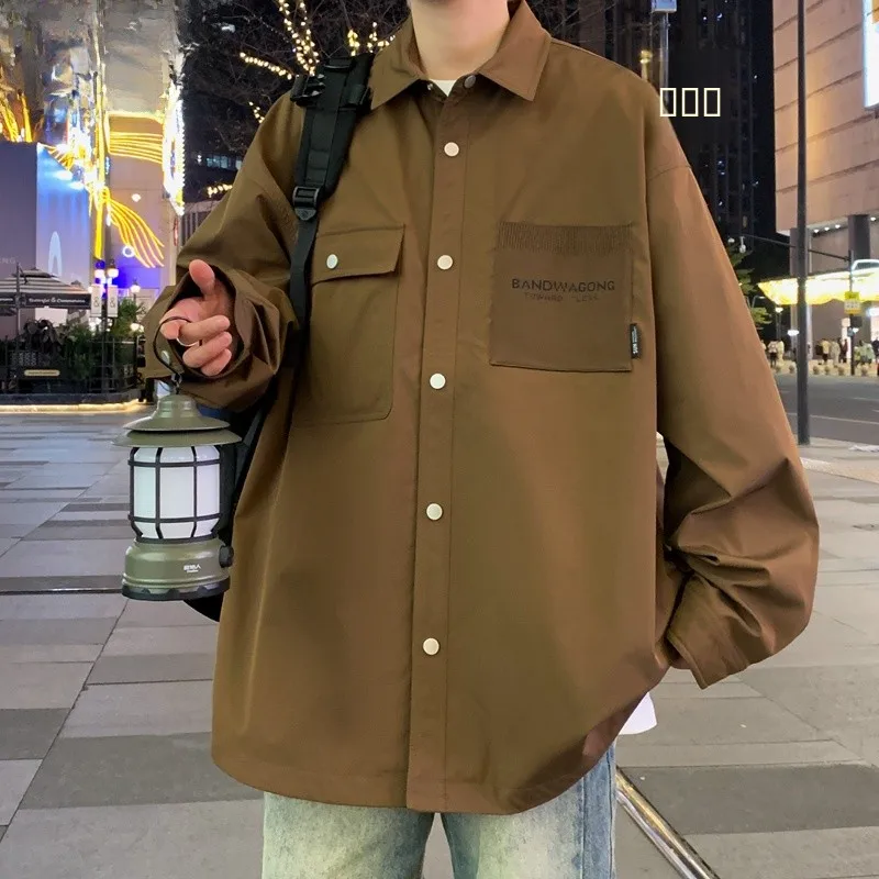 

Wassup Nuraya Japanese Retro Long Sve irt Men's Spring Autumn Trendy Loose High-End Feeling Haome Jaet Coat