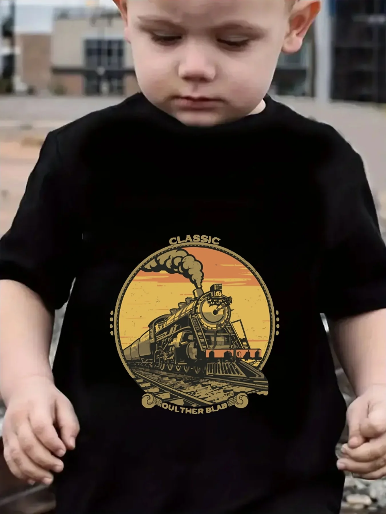 Cute Classic Vintage Steam Train Circle Print Family Matching T Shirt Boys Girls Short Sleeve Parent Child Cotton Casual Tops