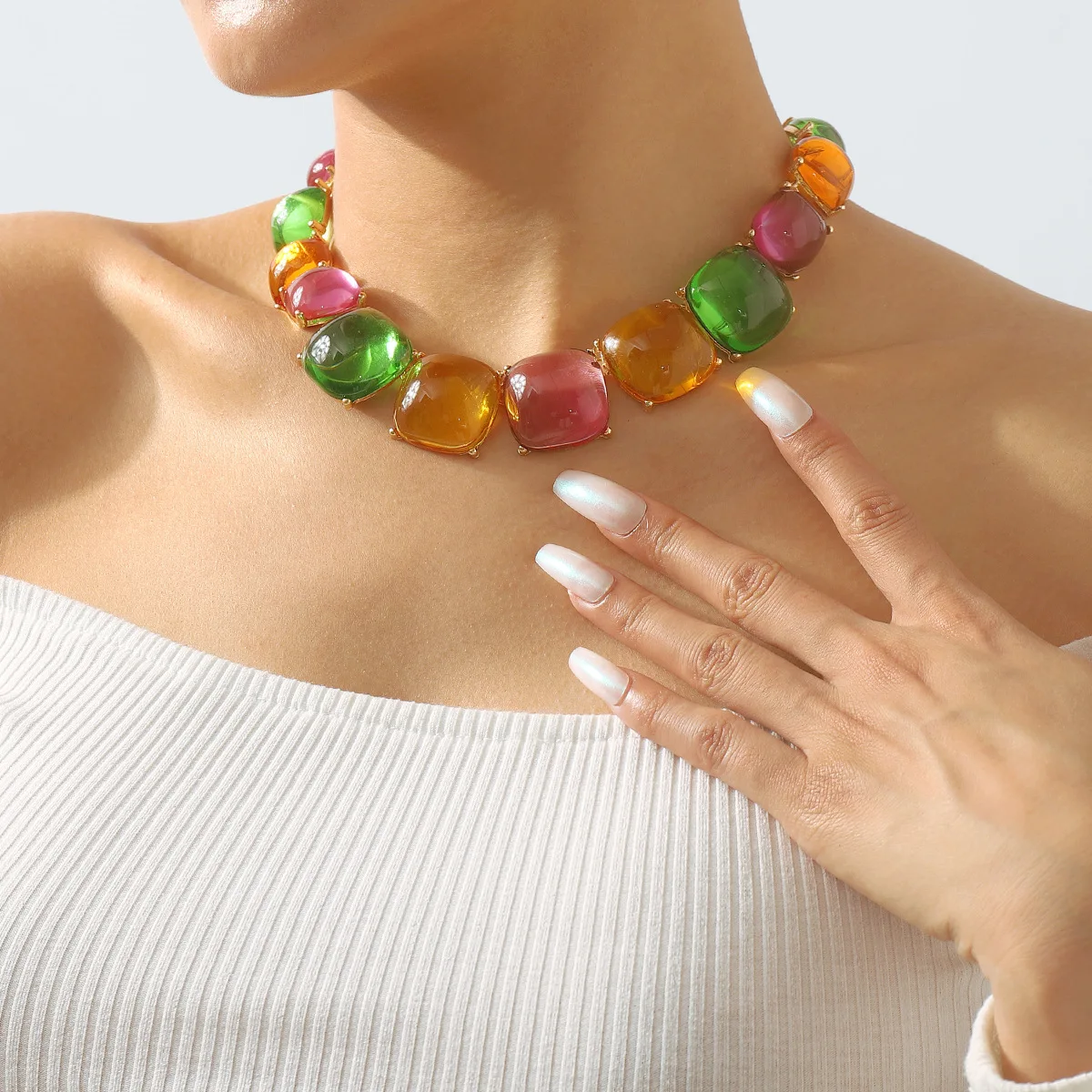 European And American Classic Geometric Candy-Colored Resin Clavicle Chain For Woman Party Fashion Accessories