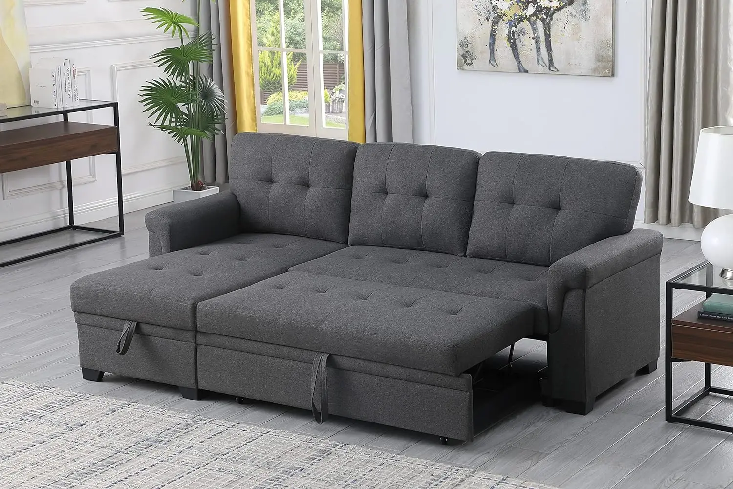 Lilola Home Linen Reversible Sleeper Sectional Sofa with Storage Chaise