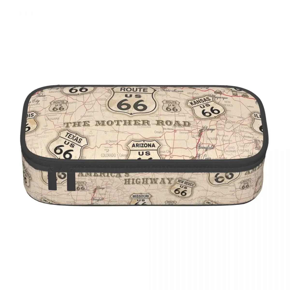 Custom Korean Vintage American Map Route 66 Pattern Pencil Cases for USA Highways Large Storage Pen Box Bag Stationery