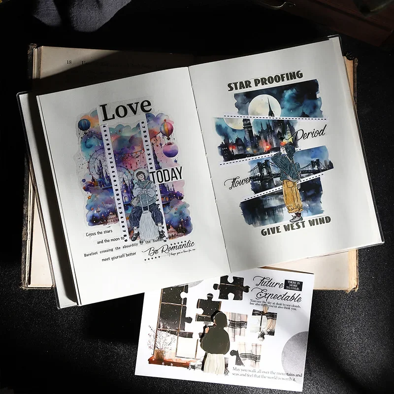 10 stuks pack PET Groot Formaat Nacht Sticker Pack Prachtige Nachtvormige Decoraties Briefpapier Leveringen Plakboek 156*110mm