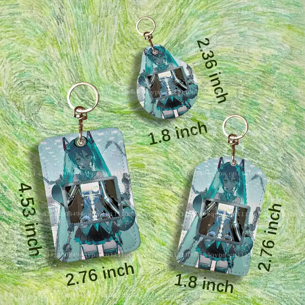 M-Miku-es Songs Music Leather 2 Sided ID Card Holder with Keychain Executive Protection For Bank Credit Subway Bus Case