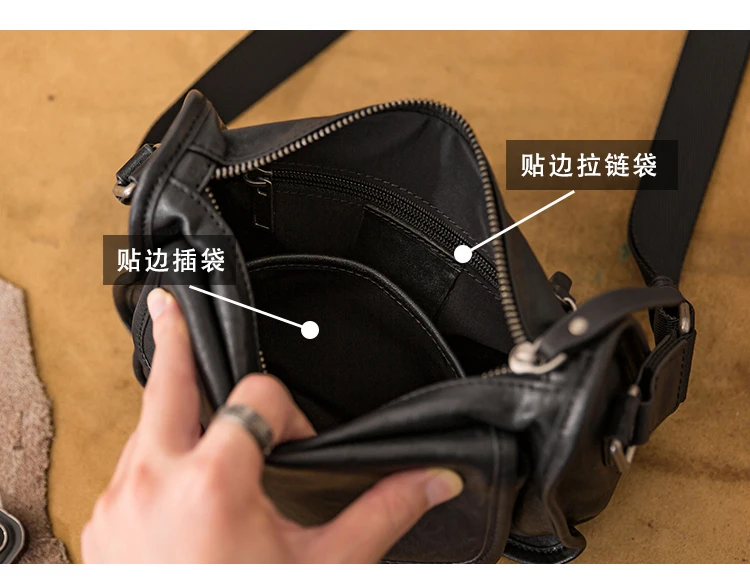 Outdoor casual luxury genuine leather men's shoulder bag weekend travel work real cow leather black crossbody bag for man