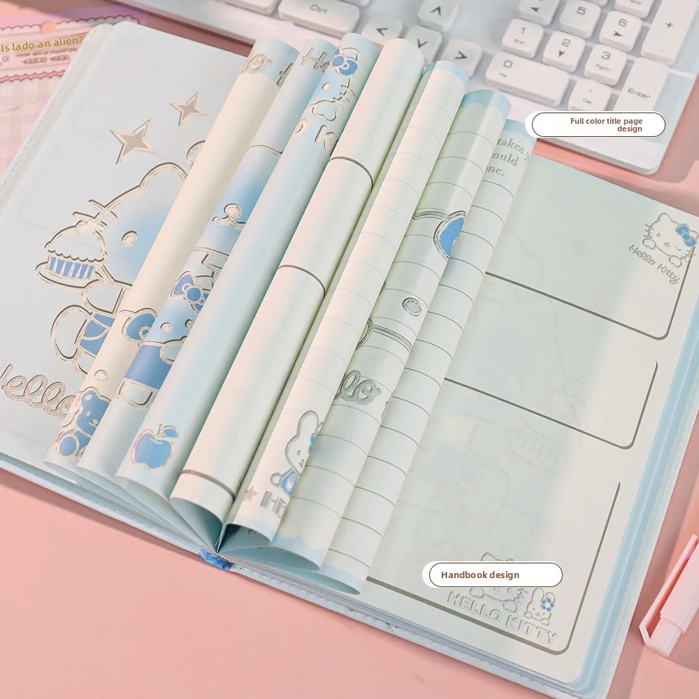 A5 Cute KT Laser Color Page Notebook Diary Student Full Color Memo Pad High Appearance Leather Cover Journal for Study