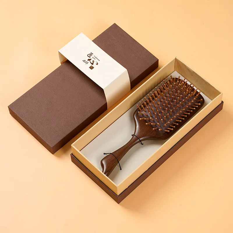 Cepillo de Pelo de Madera de Sándalo Natural con Cojín de Aire para Masaje del Cuero Cabelludo, Antiestático, para Dar Volumen y Cabello Rizado