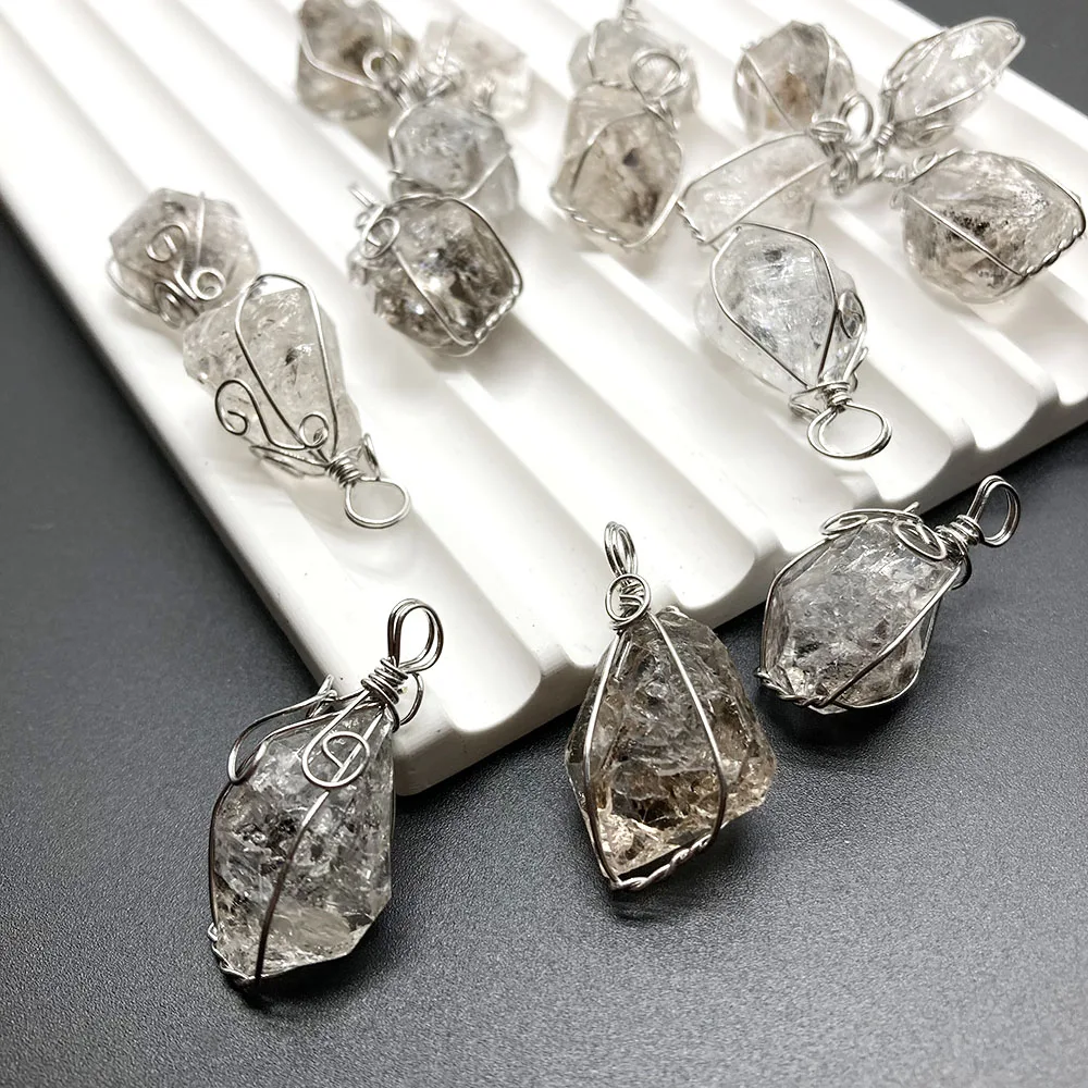 1 Stück handgemachter natürlicher Herkimer-Diamant-Drahtwickel, roher Kristall, Energie, echter Edelstein für DIY-Geschenk, Heilung – Detail 5