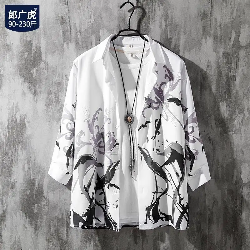 

Men's Summer Seven-sleeve Shirt Trendy Short-sleeve Loose Ancient-style Long-sleeve Shirt and Jacket