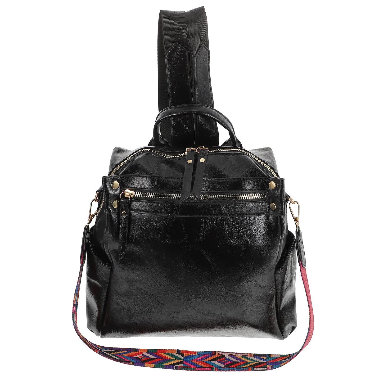 

Portable Laptop Backpack 156In Black Pu Adjustable Strap Large Capacity Waterproof School Bag Outdoor Tote Zipper Design Storage