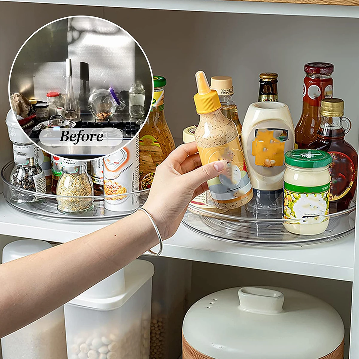 Lazy Susan Turntable Organizer Clear 360 Rotating Multifunctional Turntable Spice Rack For Kitchen Cabinet Makeup Storage Trays