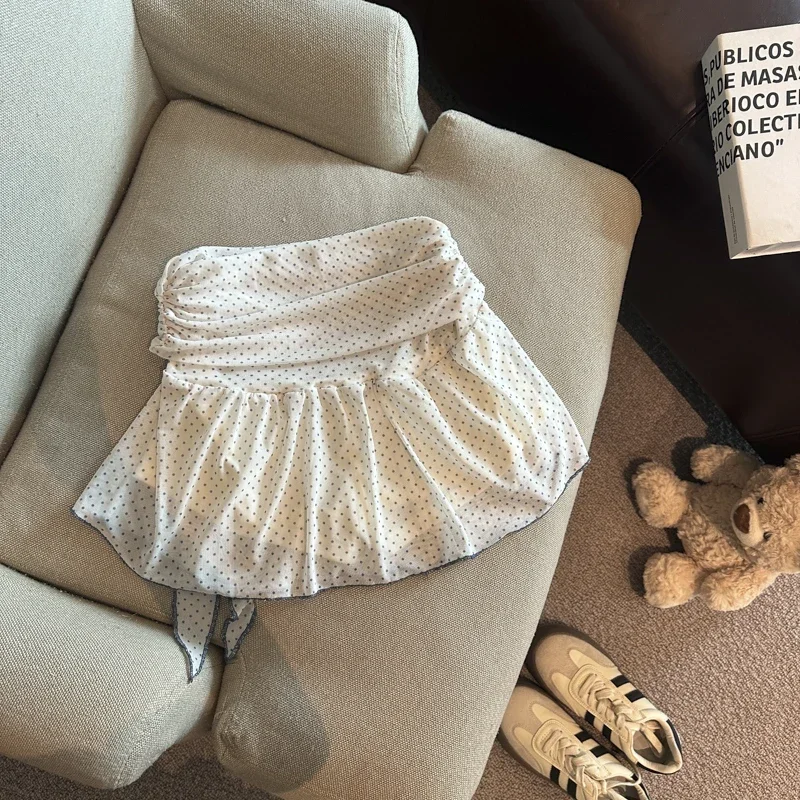 الكورية Y2K منقطة تنورة صغيرة المرأة Kawaii لطيف القوس ضمادة التنانير السوداء الصيف موضة طباعة تصميم ألف خط Faldas جديد #4