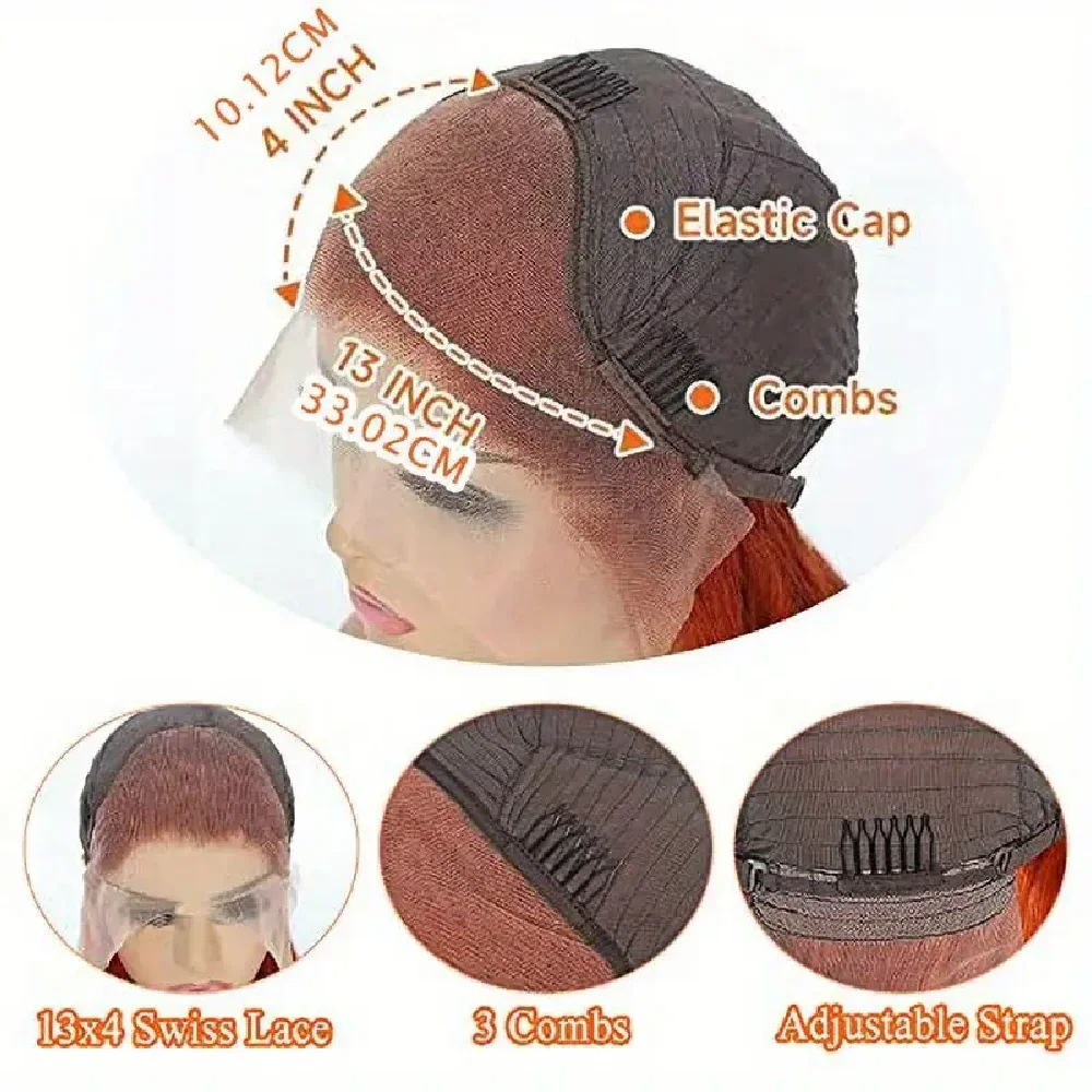 13X4 HD الدانتيل الشفاف الباروكة أمامي البرتقال الزنجبيل شعر طبيعي مفرود # 350 باروكات دانتيل برازيلية ملونة للنساء 8 34 بوصة #6