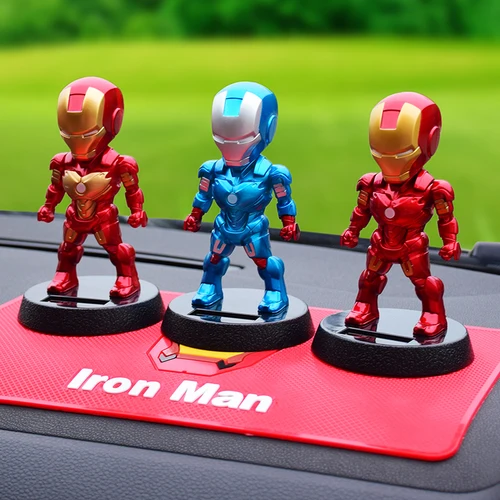 Imagen 2 del producto Disney-figura de dibujos animados de Iron Man Thanos, accesorios de adorno de coche, energía Solar, cabeza agitada, Deadpool, Hulk, Groot, decoración automática