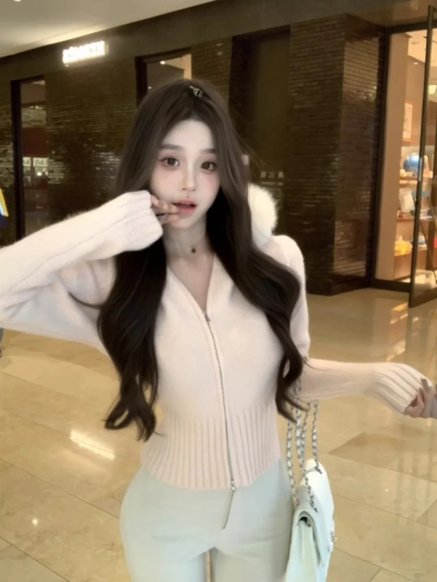 المرأة محبوك طويل Sve سترة الحلو سليم صالح سستة معطف بقلنسوة Jaet مزدوجة سستة تنوعا ربيع الخريف معطف الصوف