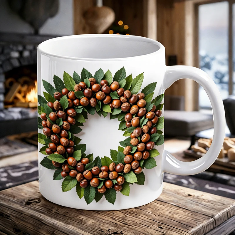 

Creative hazelnut flower ceramic cup with handle, autumn coffee cup, insulated milk cup, household and office use,fade-resistant