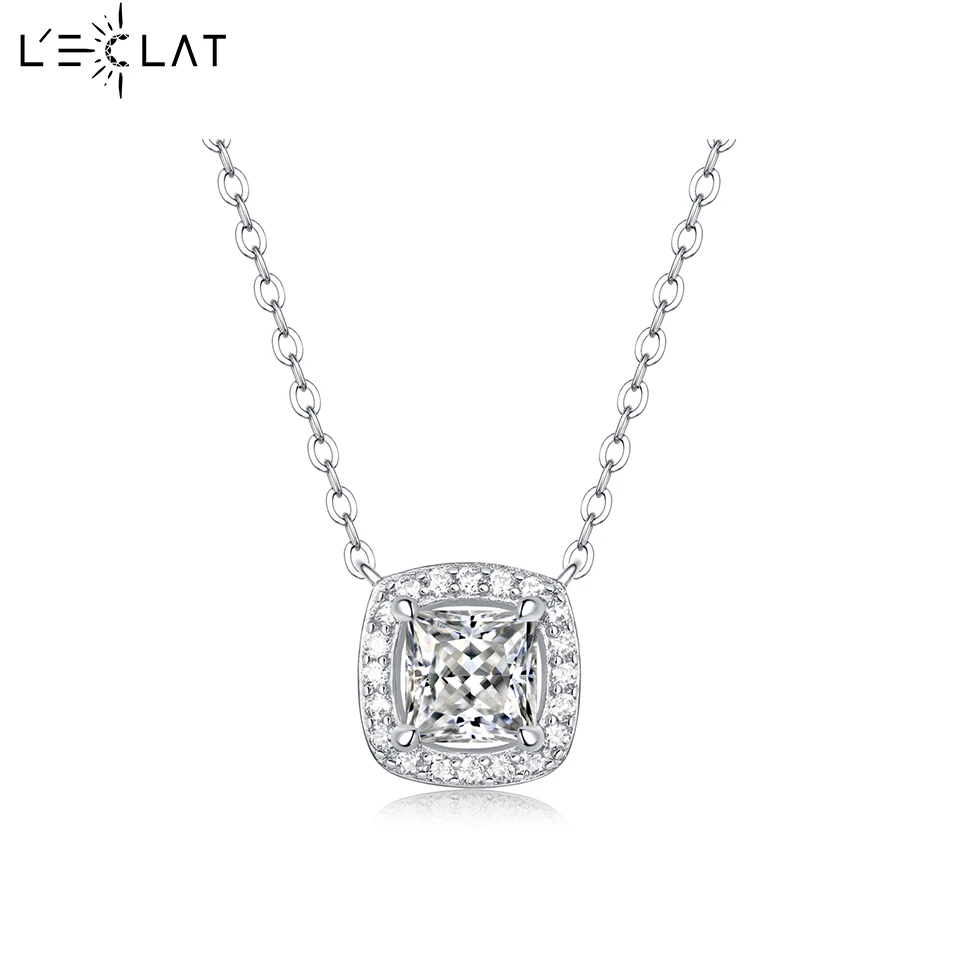 

LECLAT Moissanite Necklace Round Brilliant Diamond Pendant 1ct Sterling Silver D VVS1 with GRA Certificate Necklace for Women