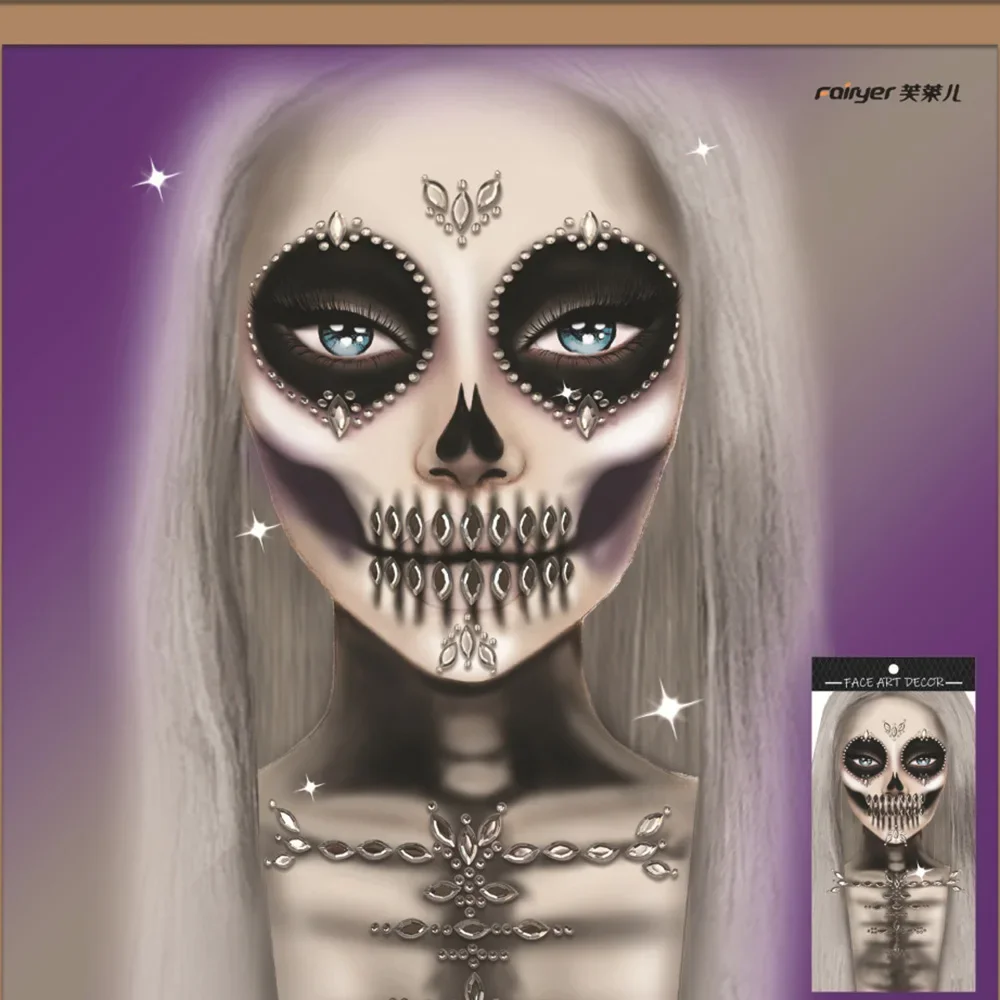 

Halloween Face Stickers Masquerade Christmas Party Face Ornament Decoration 3D Acrylic Diamond Glitter Fake Tattoo Sticker