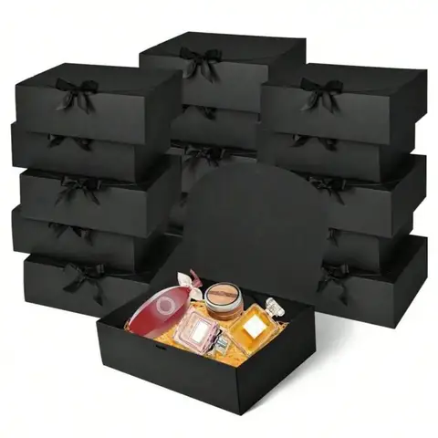 1/5pcs Black Gift Box With Lid, Deluxe Black Gift Box With Ribbon, Best Man Proposal Box, Bridesmaid Boxes, Graduation Favors