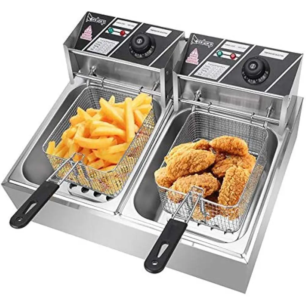 Stainless Steel Electric Deep Fryer 12L Commercial Food Fryer with Digital Temperature Control and Dishwasher Safe Baskets Home