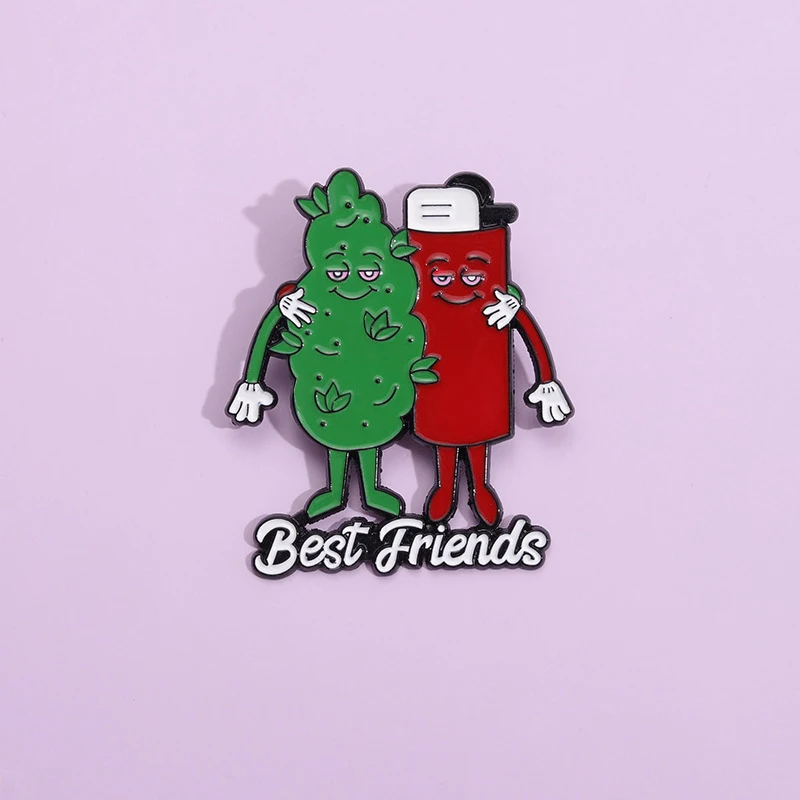 Melhores amigos Esmalte Pins, folha de tabaco, broches de forma mais leve, lapela emblemas, jóias presente para parceiro