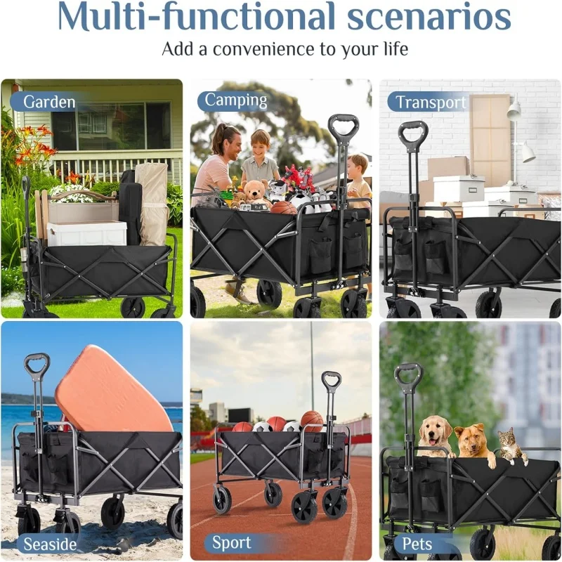 عربة قابلة للطي متعددة الاستخدامات بمقابض مريحة وجيوب شبكية للنقل التجاري - أسود