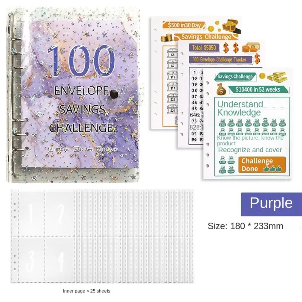 Save Money 100 Envelopes Money Saving Challenge Shining Large Capacity Money Collection Book Waterproof Portable Savings Binder