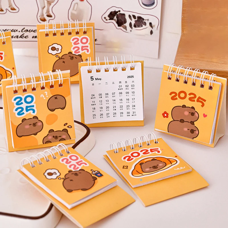 Capybara-Criativo Mini Cartoon Desk Calendar, Portable Pocket Calendar, Time Management Schedule, Cute Desktop Decoração Presentes