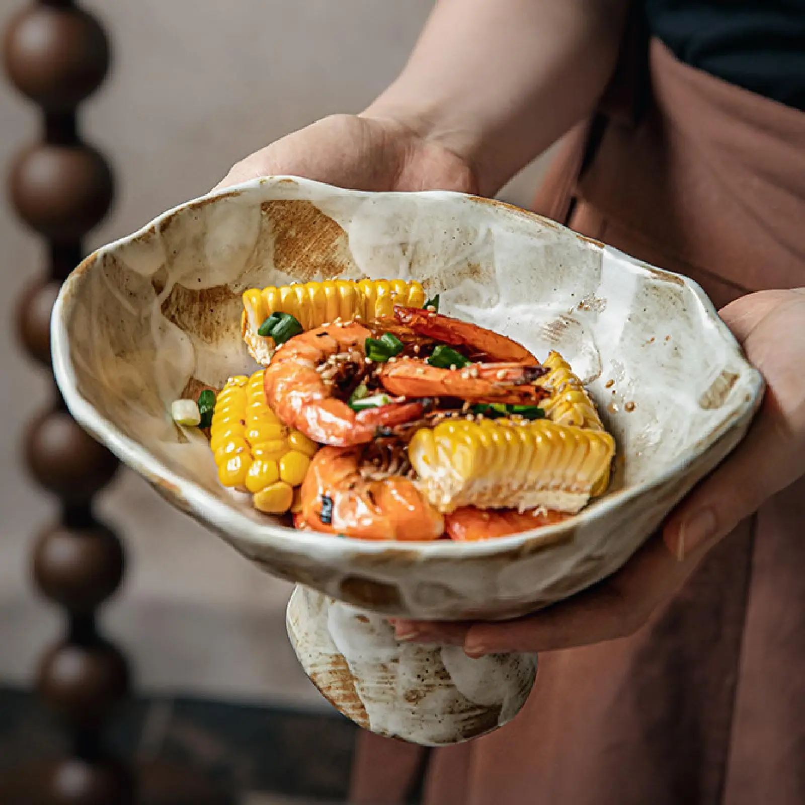 

Ceramic Footed Plate Fruit Bowl Holder Dish Compote Serving Tray Rustic