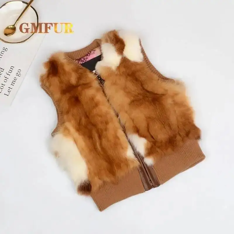Outono inverno novo grosso quente crianças rex coelho colete de pele moda zíper sem mangas meninas colete de pele natural menino casaco roupas