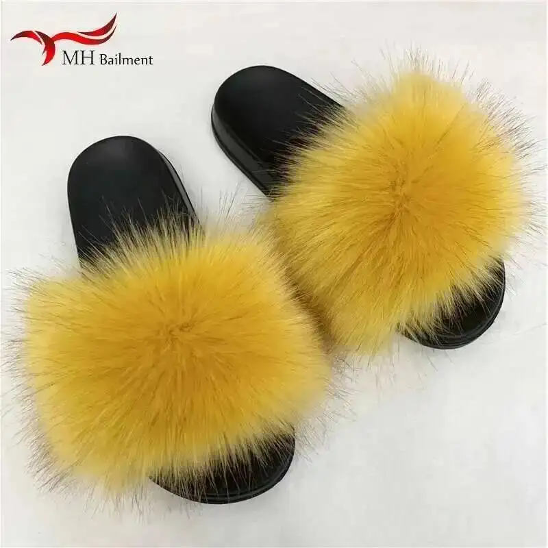 Zapatillas de piel sintética para mujer, chanclas planas mullidas para casa, cómodas y peludas, para invierno