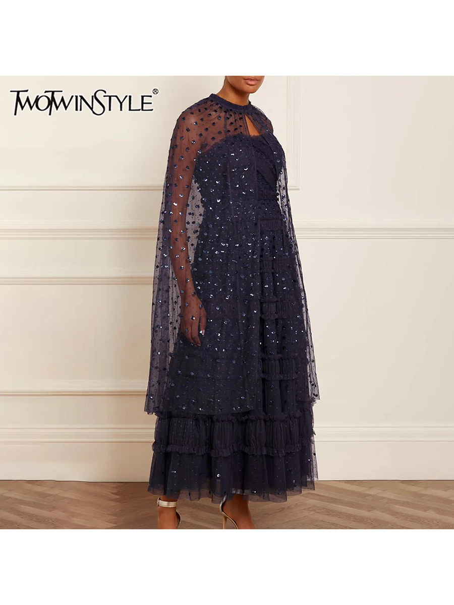 

TWOTWINSTYLE однотонный комплект из двух предметов для женщин, длинная шаль с круглым вырезом, без бретелек, без рукавов, с высокой талией, темпераментное платье, женская мода