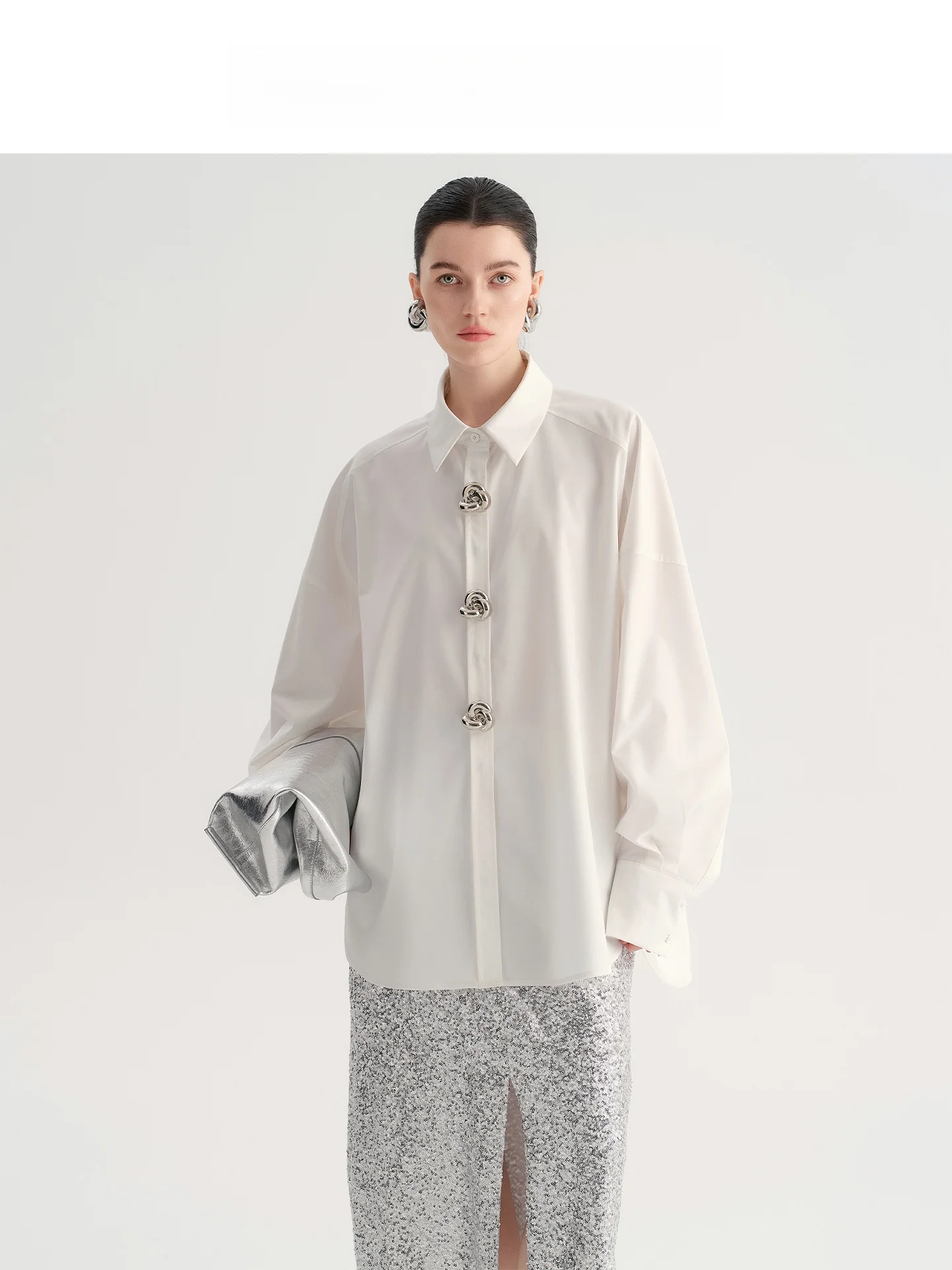 

Audrey Wang Design Batwing Sve White irt Women's Loose Versatile Top Spring 2026 Casual Sle Polyester Fabric Long Sve